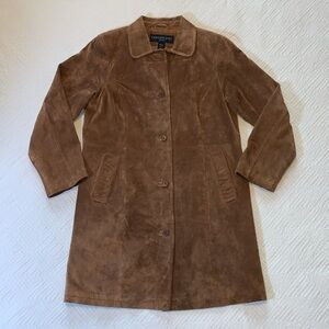 Vintage Centigrade Brown Suede Leather Trench Coat Jacket, Women’s Size Medium